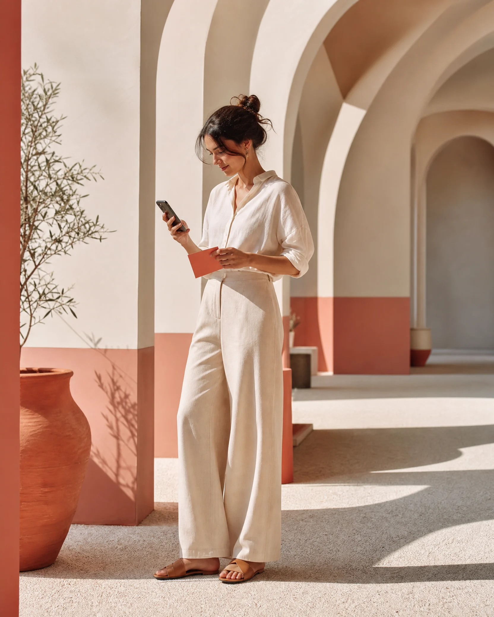 Person observing a mobile prototype outdoors